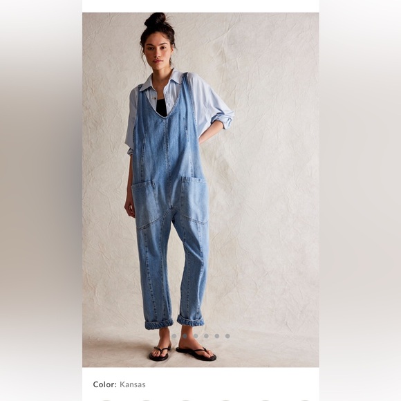 Free People Pants - Free people high roller denim jumpsuit size medium